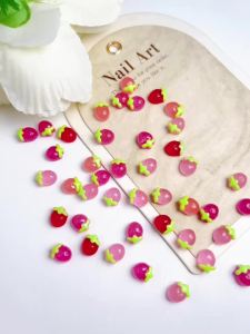 30PCS Creative Kawaii Jelly Strawberry Nail Charms Ice Transparent Luminous Colorful Strawberry Resin Nail Art Decorations DIY