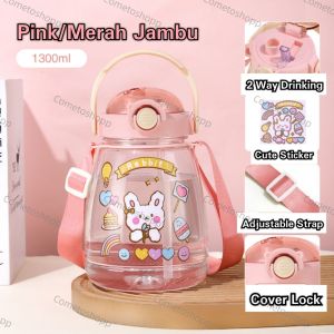 Cute Adult/Children 1300 ml water bottle Large CapacityBotol Besar Dewasa/kanak Clear travel mugLeakproof put Hot Cold