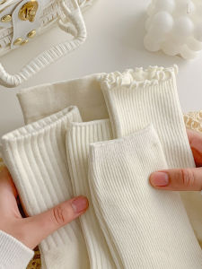 Tất Cotton Màu Trắng Dài Đến Bắp Chân Cho Nữ Mùa Thu 2024 Phong Cách Đơn Giản Tất Cotton Mỏng Thấm Hút Mồ Hôi Tất Bằng Vải Cotton