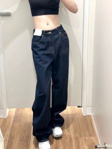 Quần Jeans Ống Rộng Màu Xanh Cao Cấp Cho Nữ Quần Ống Rộng Ôm Dáng Thẳng Cạp Cao Thoải Mái Thường Ngày Cho Mùa Xuân 2024