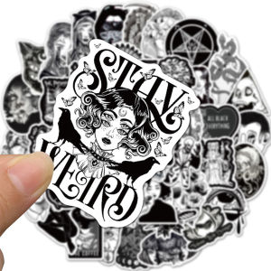 100Pcs/Set Gothic Stiker Graffiti Horor Stiker Sticker Punk Art Stikers Warna Hitam Putih Tahan Air Diy Luggage Laptop Skateboard Decals Doodle Stikers