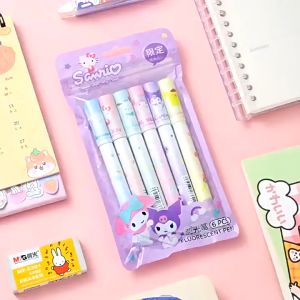 6Pcs/Pack Sanrio Highlighters Kuromi Cinnamoroll Purin Pochacco Highlighter Pen Fluorescence Markers
