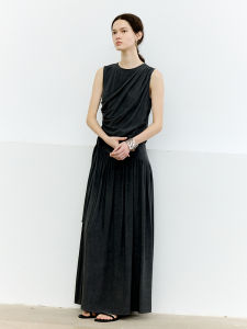 Non Restrained Design Sensation Gathered Sleeveless Top Women Summer Slimming Belted A-Line Mini Skirt Set Fashionable Two-Piece Suit