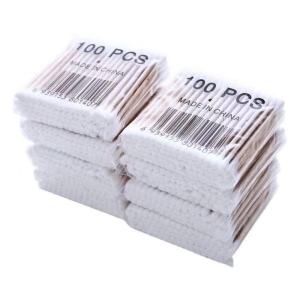 100Pcs/Pack Cotton Swabs Bamboo Stick White with Plastic Wrapper Eco Friendly