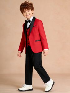 Bộ Vest Đỏ Giáng Sinh 4 Món Cho Bé Trai Thích Hợp Dự Tiệc Dạ Hội Đám Cưới Sinh Nhật Biểu Diễn Cỡ 3-14 Tuổi