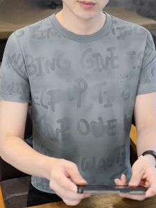 HENGYUANXIANG | Hengyuanxiang Ice Silk Round Neck Short Sleeve T-Shirt Casual Lightweight Summer Fashionable Mens Top Modern Style Cool Feeling