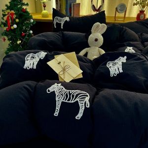XINGQING | Cute Embroidery Black and White Zebra Student Bedding 3-Piece Set