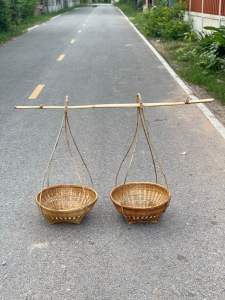 หาบกระจาด ลายดอก ขนาด 16 นิ้ว พร้อมไม้คาน