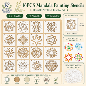 16pcs Reusable Mandala Stencils Painting Template Wall PaintingStone SprayDIYFlower Hollow TemplateMandala Stencils