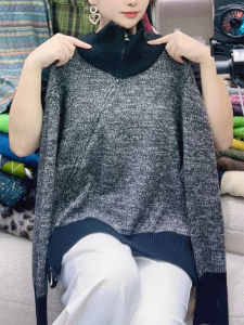 QINGNAER | Japanese Elegant Simple Large Size V-Neck Side Zip Knitted Sweater