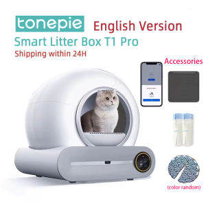 Tonepie 65L Automatic Cat Litter Box Smart Self Cleaning APP Control Cat Toilet Litter Tray with Mat and Curtain English version