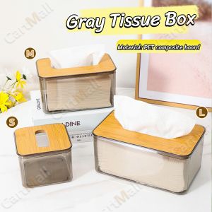Tissue Box Gray Transparent Nordic Style Paper Roll Box Desktop Storage Box S/M/L