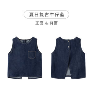 Cool Sensation Denim Sleeveless Summer Vest for Girls Non-fading Casual Style Cotton Polyester Blend round Neck Solid Color