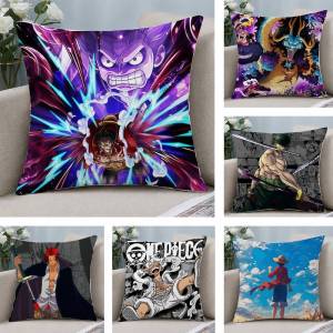Bandai | One Piece Heart Pirates Anime Plush Pillow Cover Soft Short Plush Cushion Cover For Sofa Bedroom Home Decor Gift Decoration