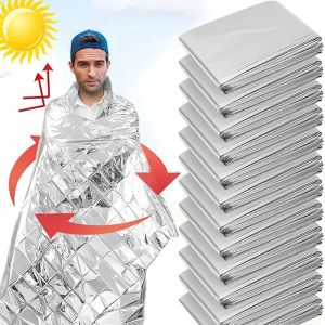 3ชิ้นผ้าห่มฉุกเฉินยังชีพเครื่องมือช่วยเหลือด้วยความร้อนใช้เดินป่าตั้งแคมป์สำหรับเดินทางเครื่องมือฉุกเฉินกันลมกันน้ำฟิล์มอลูมิเนียมสีเงิน