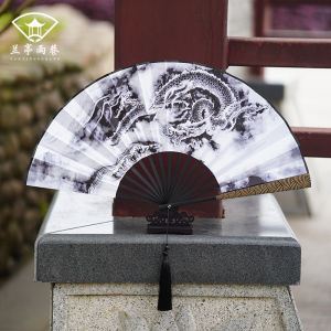 Handmade Double-Sided Silk Brocade 10 Inch Large Fan for Men Retro Style Suitable for Hanfu And Ma Face Skirt Daily Use Bamboo Frame