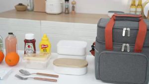 Crossbody Insulated Bento Bag with Dual Storage and Mesh Pocket for Travel & Office RH2506