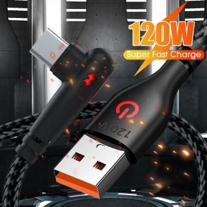 120W USB To Type-C Cable 90 Degree Elbow Fast Charging Premium Braided Nylon Tangle Wear-Resistant For Huawei Xiaomi Samsung