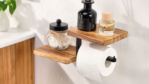 Wood Toilet Tissue Paper Holder Bathroom Shelf Organizer Wall Mounted Toilet Crochet Roll Mobile Phone Holder
