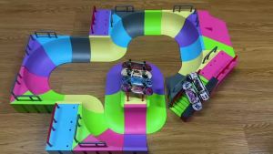 Fingerboard Park Combo with Corner Roll-in Ramp and Stair Finger Skateboard Park Kit with Bike Finger Skatepark Training Toys