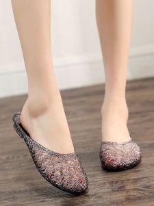 Dép Nhựa Pha Lê Đế Phẳng Trong Nhà Tắm Mùa Hè Thời Trang Đi Biển Chống Trượt Cho Nữ Dép Lê PU Đế Nhựa