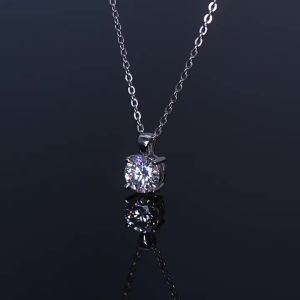 Ty 6.5mm 1 Carat D Moissanite Solitaire Drop Necklaces 18K Gold Plated Pendant Original Real 925 Silver Chain Jewelry For Women