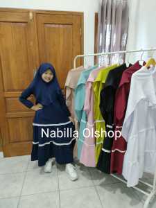Baju murah | Gamis Anak Perempuan Set Jilbab 1-12 Tahun