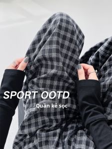 MiiOW | Quần ống rộng dáng rộng American Plaid cho nữ thời trang quần dài thể thao mùa thu đông quần ống rộng thoải mái đa năng