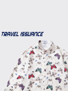TRAVEL ISSUANCE เสื้อเชิ้ตแขนยาวหลวมๆ ดีไซน์เก๋ไก๋หวานๆ เทรนด์ฤดูใบไม้ร่วง ปกโปโล ผ้าฝ้ายผสมโพลีเอสเตอร์