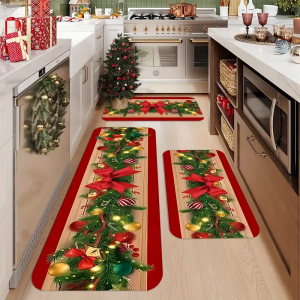 VIKAMA Christmas Gift Design Pattern Kitchen Mat Set Comfortable Absorbent Non-Slip-Perfect for Laundry Room Bedroom Hallway