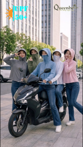 Áo chống nắng nữ thời trang đi xe máy Queenbe GLA332 chống UV50 liền nón che mặt che mu bàn tay vành chống chói