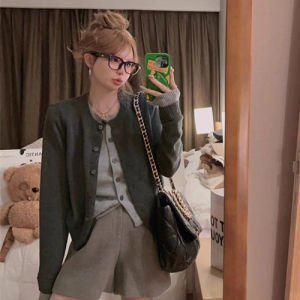 Preppy Style Sweet Fake Two-Piece Knitting Cardigan Sweater Female Autumn and Winter round Neck Silm Easiest for Match Miu Series Color Matching Top