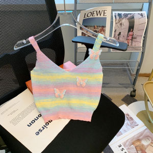 Áo Ba Lỗ Dệt Kim Sọc Nhiều Màu Mới Cho Nữ Mùa Hè Thiết Kế Mới Áo Khoác Ngoài Ngọt Ngào Cay Nồng Hình Con Bướm