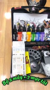 Bộ 2 máy xăm hình kèm 7 mầu mực xăm 30ml