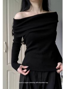 Slim Fit One Shoulder Long Sleeve Knitted Sweater