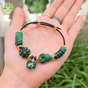 Q2470 Vòng lu thống ngũ điếu cỏ 4 lá tỳ hưu túi tiền Cẩm Thạch Sơn Thủy treo móc bạc ko kén mệnh - Phong Thủy TUDO