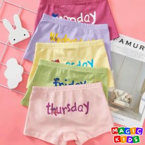Kids High Quality 5 in 1 Cotton Girls Underwear - Weekly Prints Cute Boxer Panties for Girls Ages 3-12 Years Old