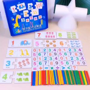 Colorful Math Counting Sticks and Number Cards Set Wooden Sticks Jigsaw Puzzle Toy Math Learning Tools Gift for Kids
