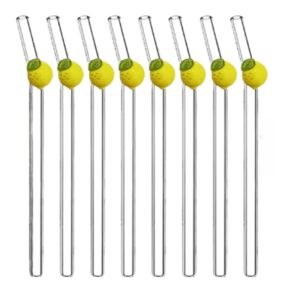 8PCS Lemon Print Glass Straw Reusable & Vibrant | for Iced Tea Lemonade Cocktails | Cute Gift for Kitchen Party Travel