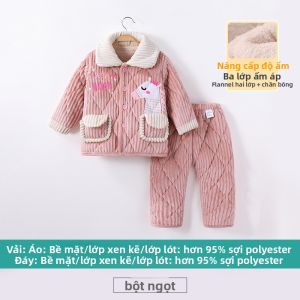 Hamqi | Bộ đồ mặc nhà cho bé gái giữ ấm 3 lớp có bông mềm mại