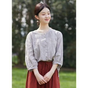 เสื้อเชิ้ตผู้หญิงคอตตอนลินินสีพื้นแขนกุดทรงหลวมสำหรับฤดูร้อน ทรงเข้ารูป ทรงหลวม ทรงเข้ารูป เสื้อเชิ้ตคอตตอนลินินบาง