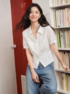 OSA | Elegant French Style Waist-Cinching White Slimming Womens Blouse