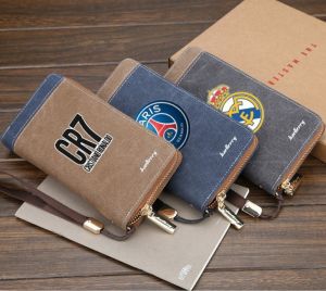 canvas Waterproof Scratch-Resistant Long Zipper Wallet Football Clubs Ticket Clips Clutch Chelsea Ac Milan Liverpool Real Madrid Paris Massey Juve C Luo Football Fan Wallet