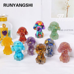 1PC Natural Crystal Gravel Teddy Dog Statue Dropper resin Reiki Stone Fengshui Creative Sculpture Study Room Home Decoration