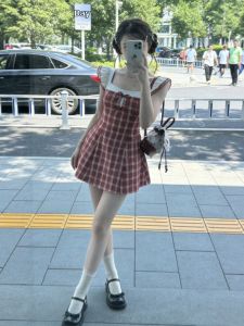 Vintage Stylish Checkered Waist-cinching Slimming Dress