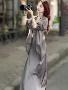 Elegant Split Sleeveless Dress And Shirt Set Womens Fashionable Summer Two-Piece Suit Casual Loose Feeling Ensemble