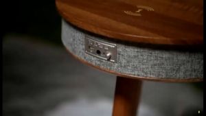 Wooden Side Table Speaker Phone Wireless Charger Induction LED Light