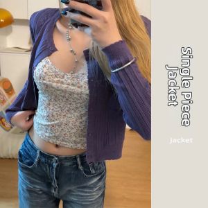 YUEZHONGWEI | Dopamine Dressing Purple Slim Fit Short Knitted Coat