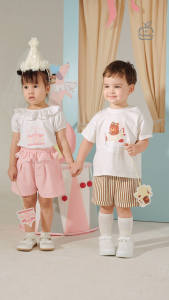 Bộ cộc tay La Pomme xin chào cơ trưởng gấu - Sợi Bamboo Cotton mềm mại hỗ trợ kháng khuẩn – Bé trai - 6M - 5Y