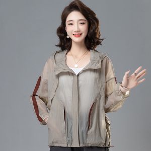 เสื้อคลุมกันแดดผ้าไหมน้ำแข็งสำหรับผู้หญิง ฤดูร้อน 2025 เสื้อคาร์ดิแกนบางๆ แบบสวมหัว ป้องกันรังสียูวี ไซส์ใหญ่ สไตล์ลำลอง